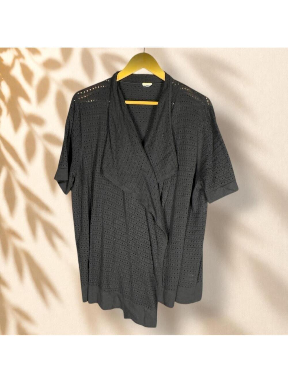 Unbranded Cardigan Women M Medium Black Collared Open Front Short Sleeve Casual